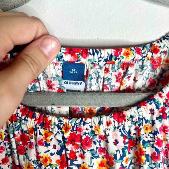 Old Navy Waist-Defined Puff-Sleeve Floral Cotton-Poplin Mini Dress Ditsy Floral - Picture 2 of 5